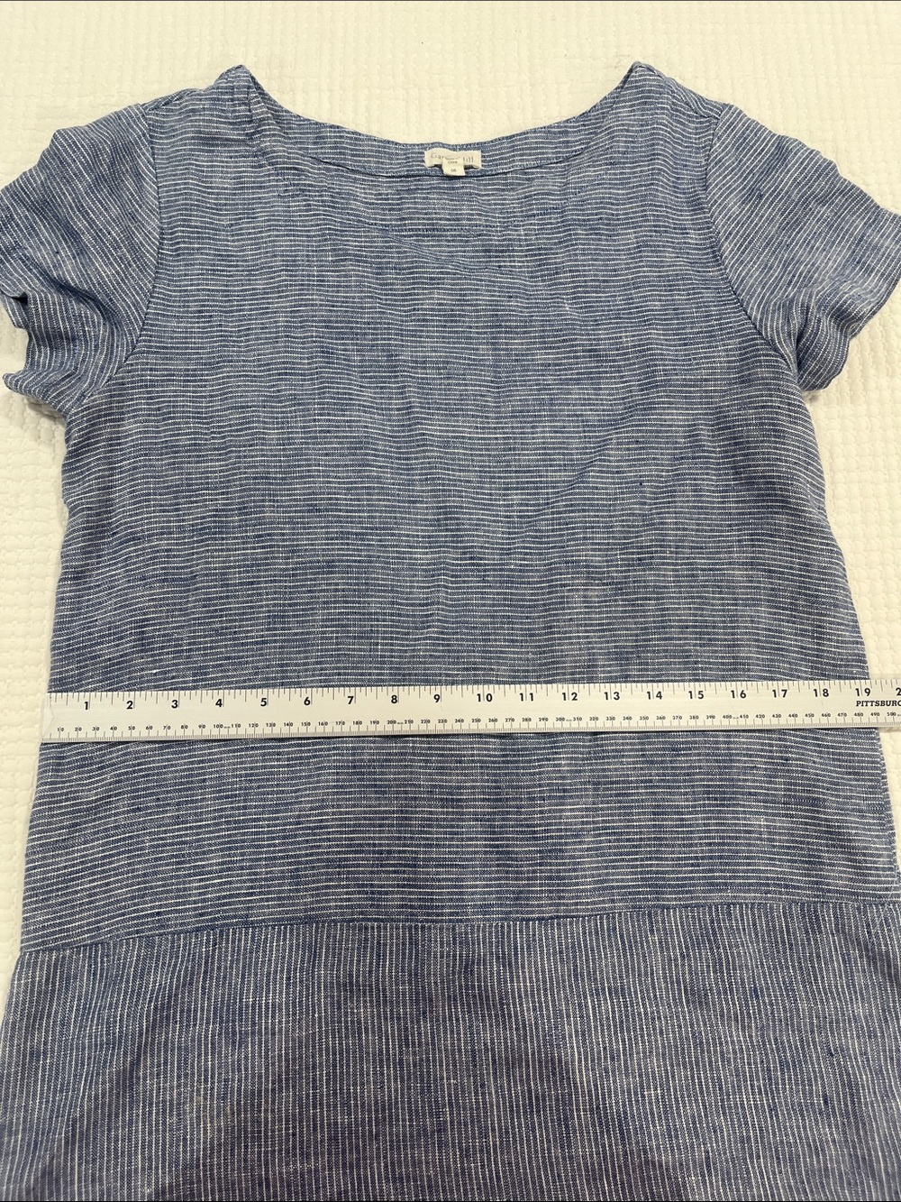 Garnet Hill 100% Linen Microstripe Drop Waist Shift Dress Blue White M - Picture 4 of 10